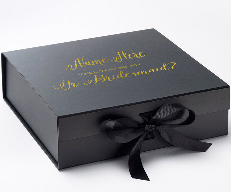 Personalized Will You Be My Jr. Bridesmaid? Proposal Box Black w/ Bow - No Border