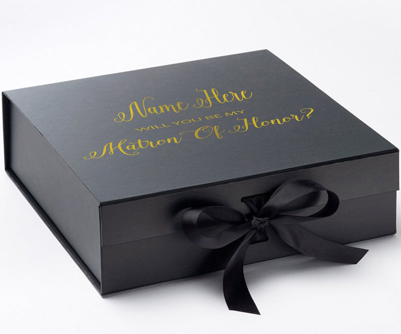 Personalized Will You Be My Matron Of Honor? Proposal Box Black w/ Bow - No Border