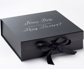 Personalized Will You Be My Ring Bearer? Proposal Box Black w/ Bow - No Border