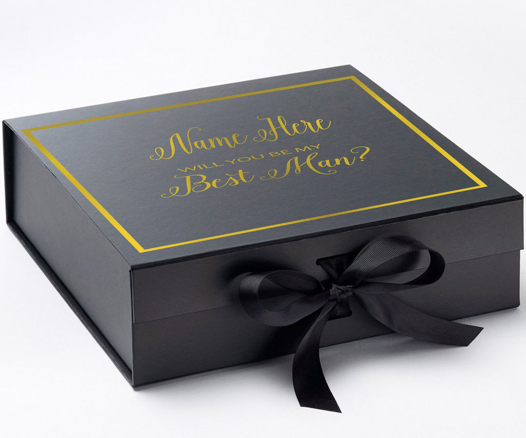 Personalized Will You Be My Best Man? Proposal Box Black w/ Bow -  Border