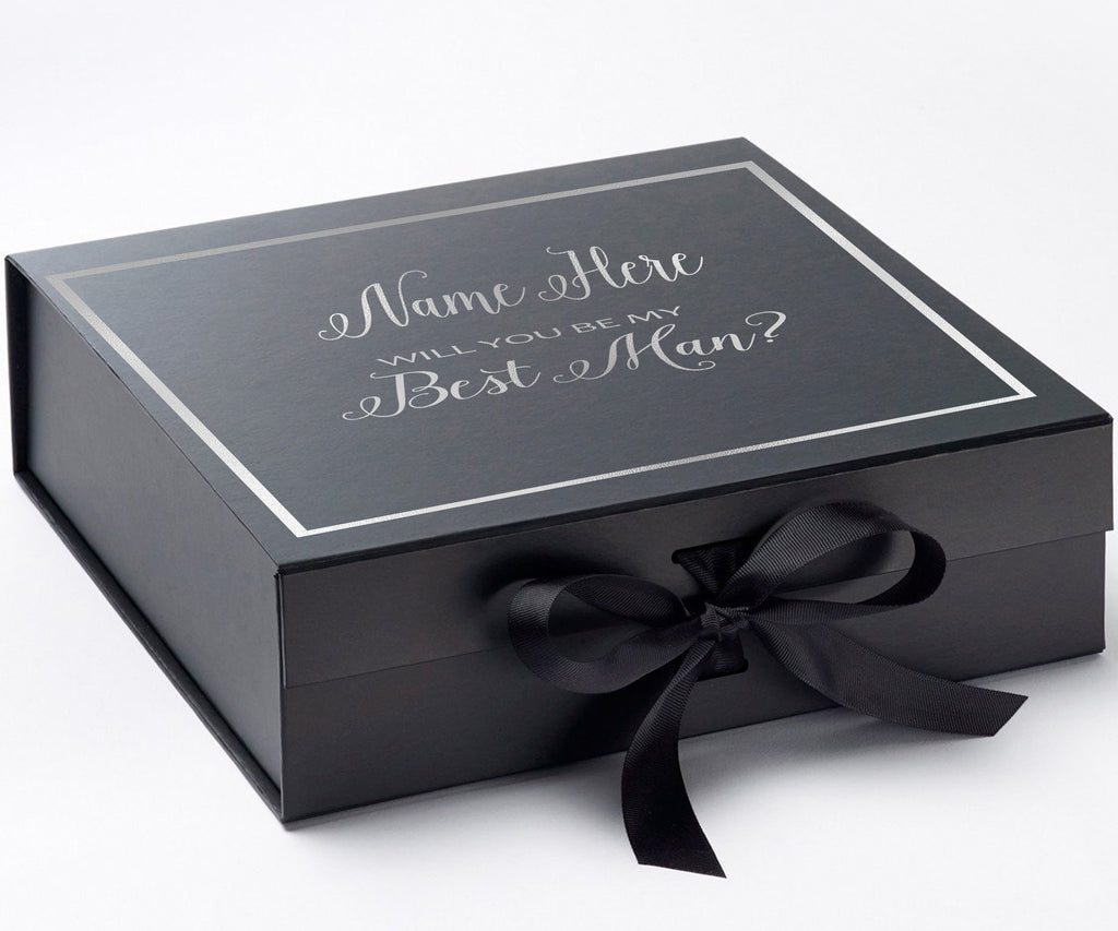 Personalized Will You Be My Best Man? Proposal Box Black w/ Bow -  Border