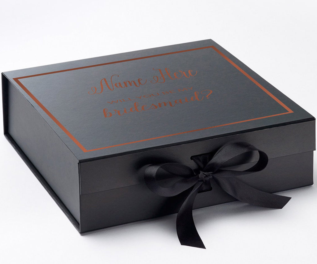 Personalized Will You Be My Bridesmaid? Proposal Box Black w/ Bow -  Border