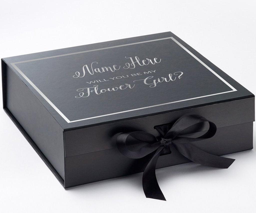 Personalized Will You Be My Flower Girl? Proposal Box Black w/ Bow -  Border