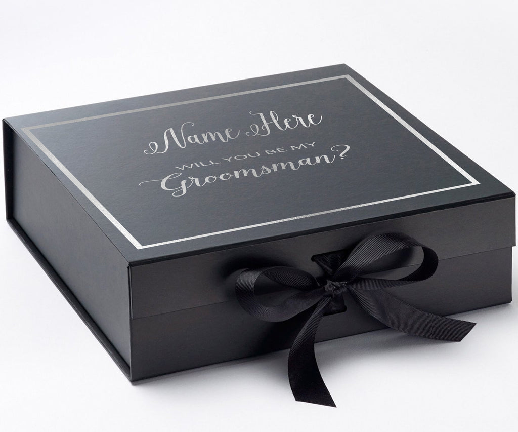 Personalized Will You Be My Groomsman? Proposal Box Black w/ Bow -  Border