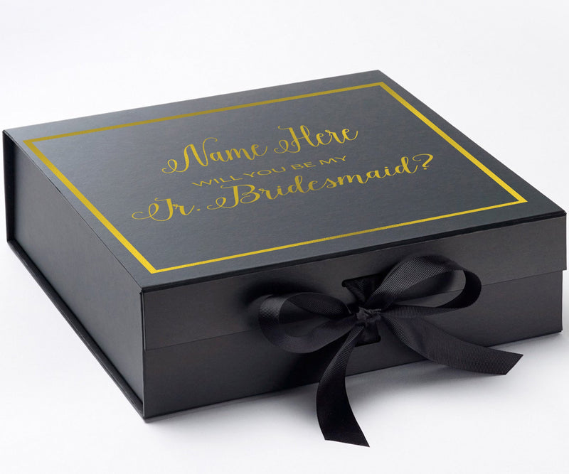 Personalized Will You Be My Jr. Bridesmaid? Proposal Box Black w/ Bow -  Border