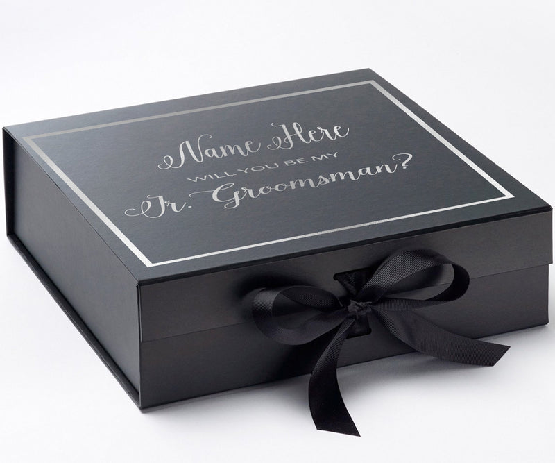 Personalized Will You Be My Jr. Groomsman? Proposal Box Black w/ Bow -  Border