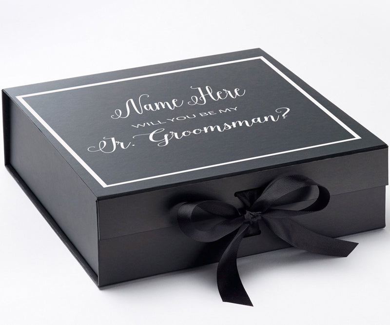 Personalized Will You Be My Jr. Groomsman? Proposal Box Black w/ Bow -  Border