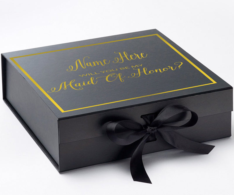 Personalized Will You Be My Maid Of Honor? Proposal Box Black w/ Bow -  Border