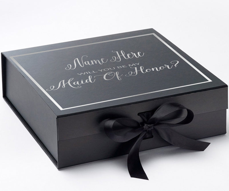Personalized Will You Be My Maid Of Honor? Proposal Box Black w/ Bow -  Border
