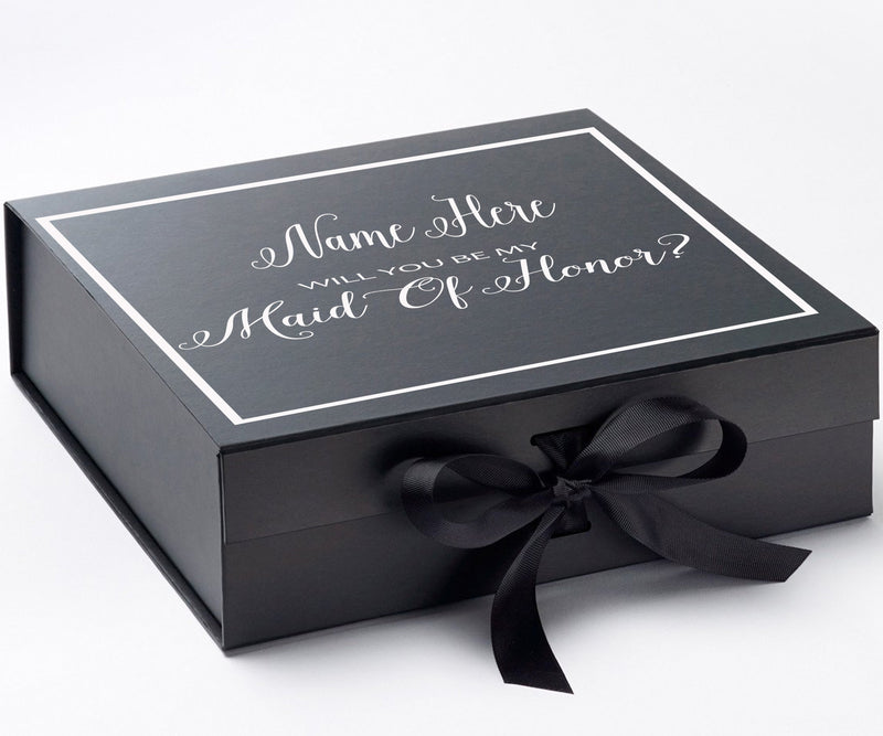 Personalized Will You Be My Maid Of Honor? Proposal Box Black w/ Bow -  Border