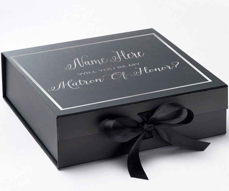 Personalized Will You Be My Matron Of Honor? Proposal Box Black w/ Bow -  Border