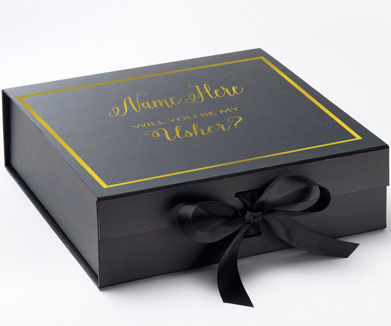 Personalized Will You Be My Usher? Proposal Box Black w/ Bow -  Border