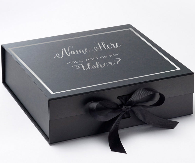 Personalized Will You Be My Usher? Proposal Box Black w/ Bow -  Border