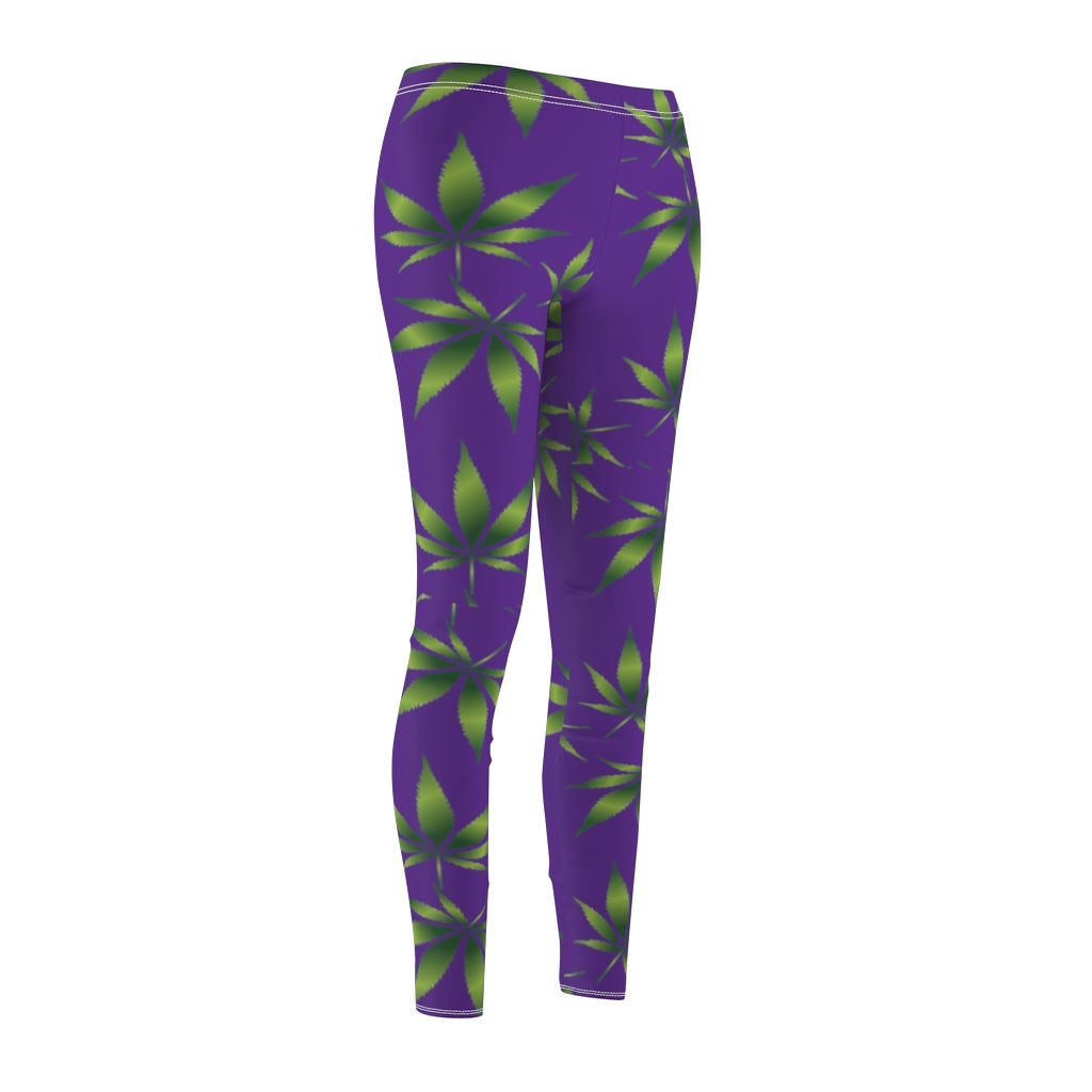 Marijuana Print Casual Leggings - purple