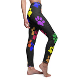 Colorful Paw Print Casual Leggings - Black