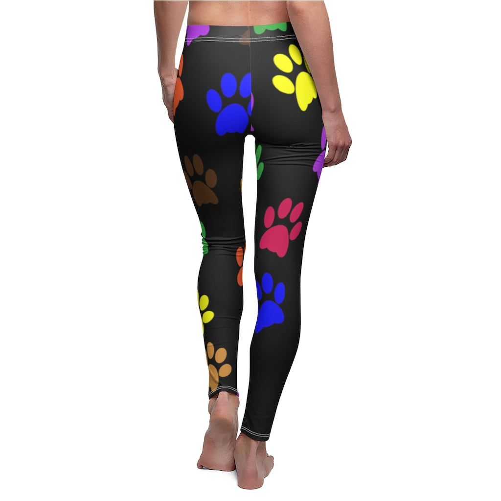 Colorful Paw Print Casual Leggings - Black