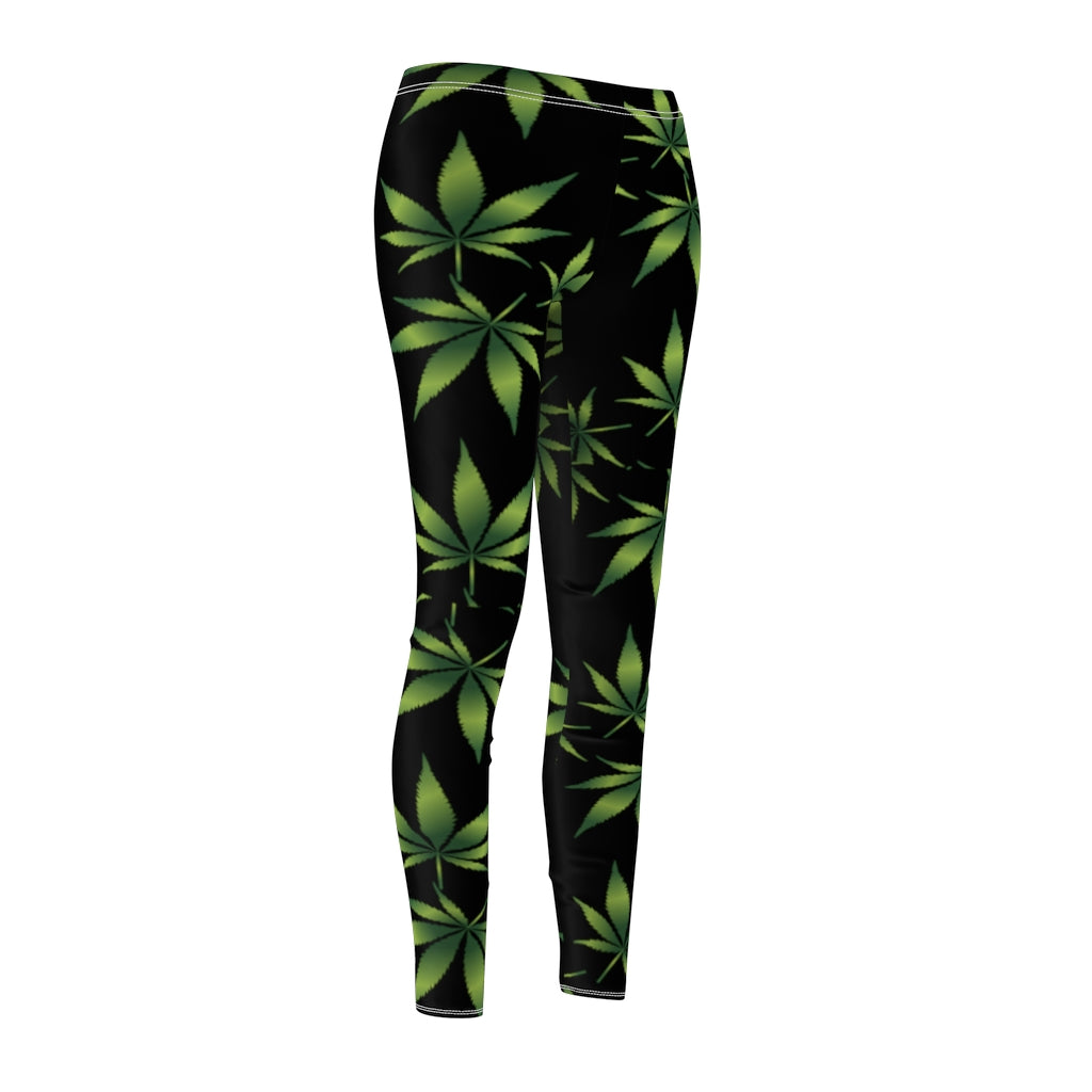 Marijuana Print Casual Leggings - black