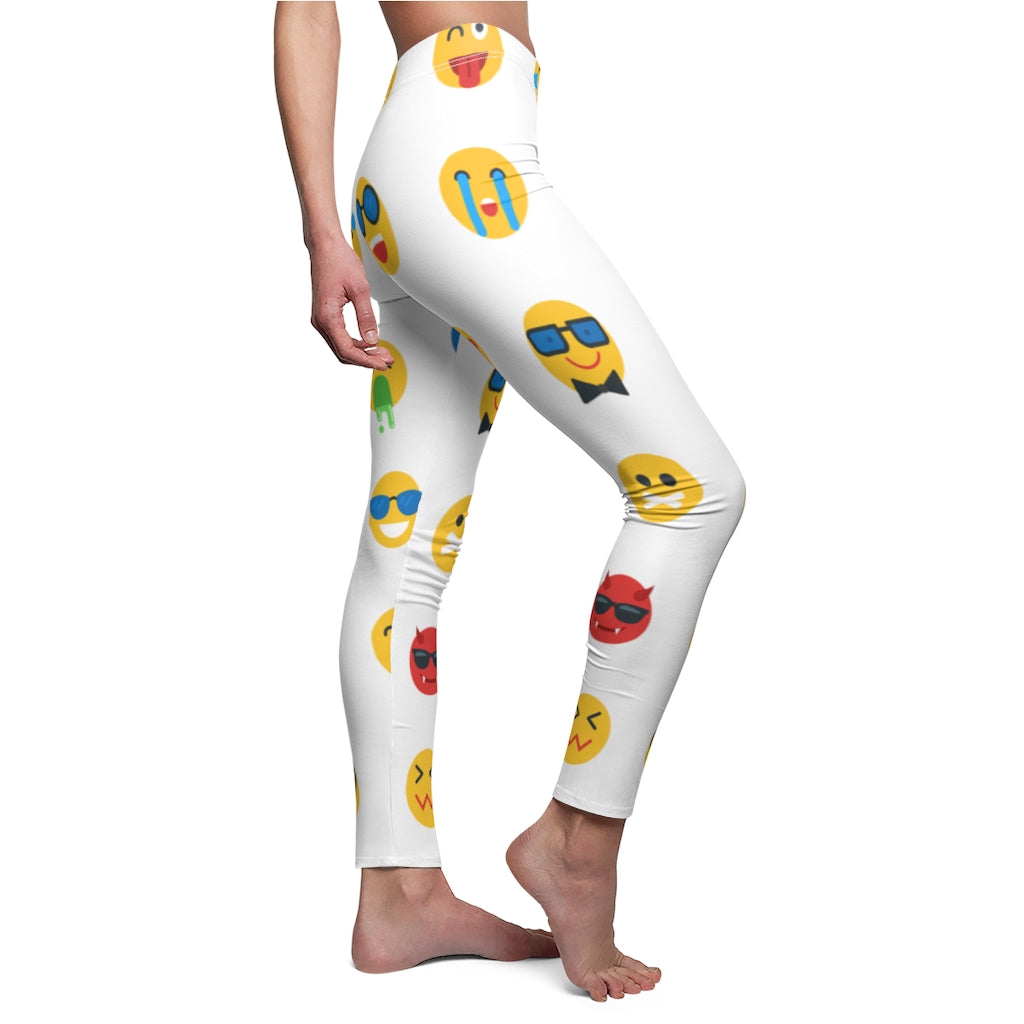 Emoji Print Casual Leggings - White