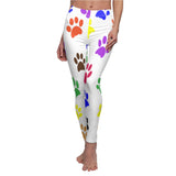 Colorful Paw Print Casual Leggings - White