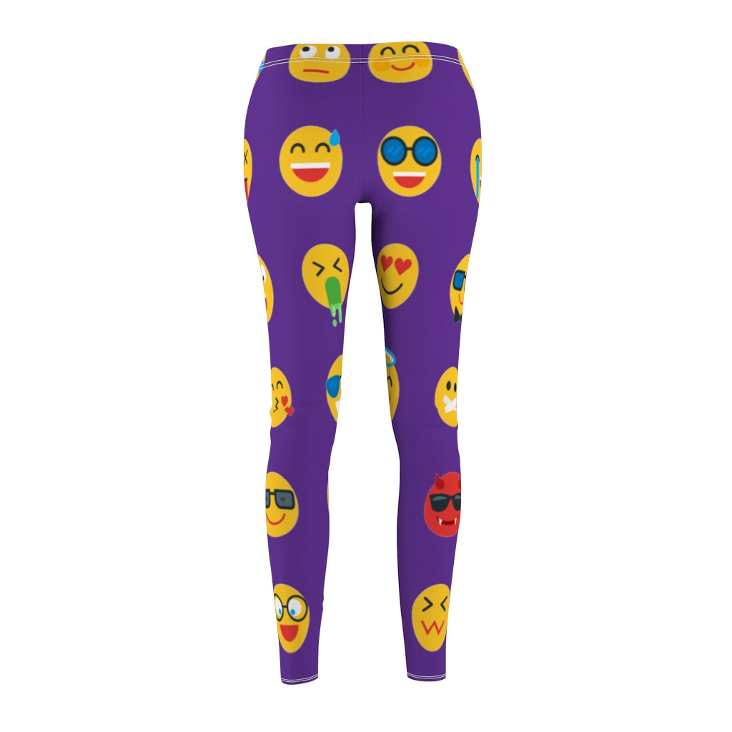 Emoji Print Casual Leggings - Purple