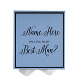 Personalized Will You Be My Best Man  Box? Proposal Box Light Blue w/ Bow white -  Border