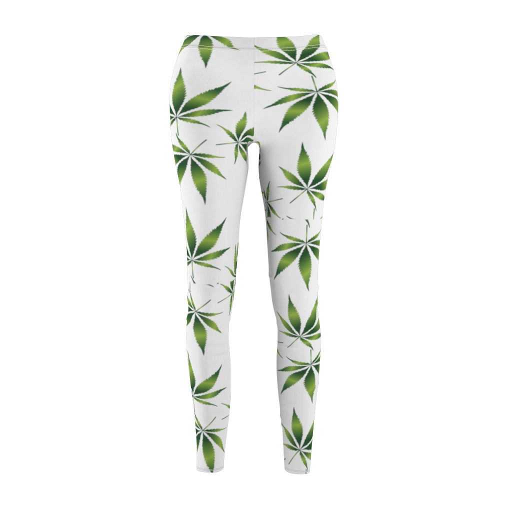 Marijuana Print Casual Leggings - white