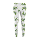 Marijuana Print Casual Leggings - white