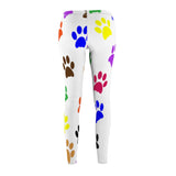 Colorful Paw Print Casual Leggings - White