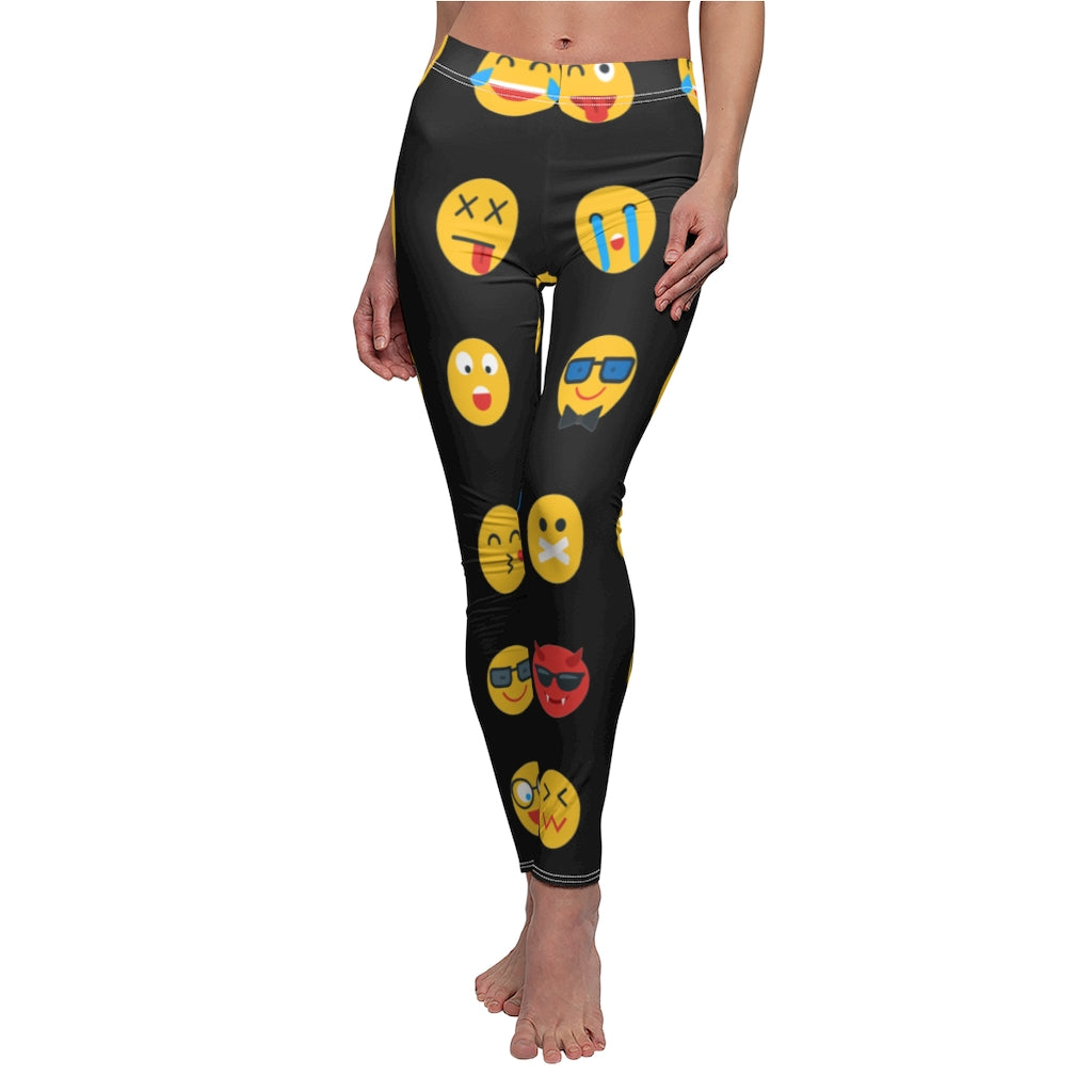 Emoji Print Casual Leggings - Black