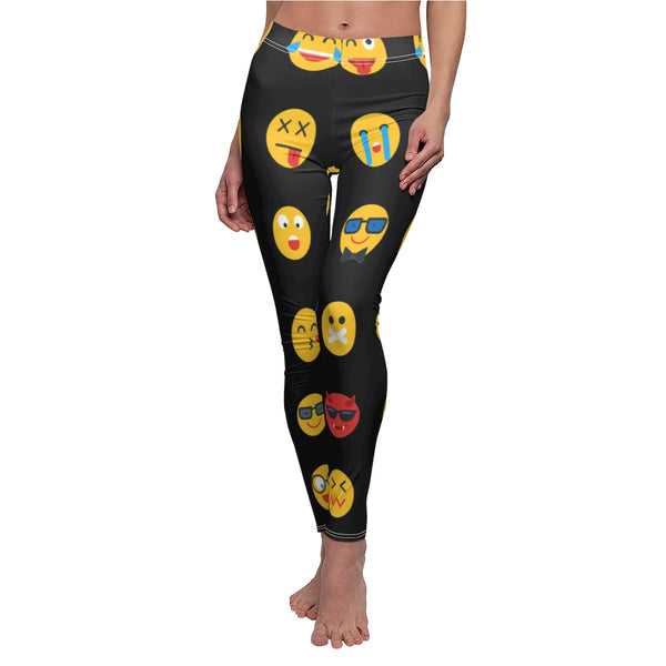 Emoji Print Casual Leggings - Black