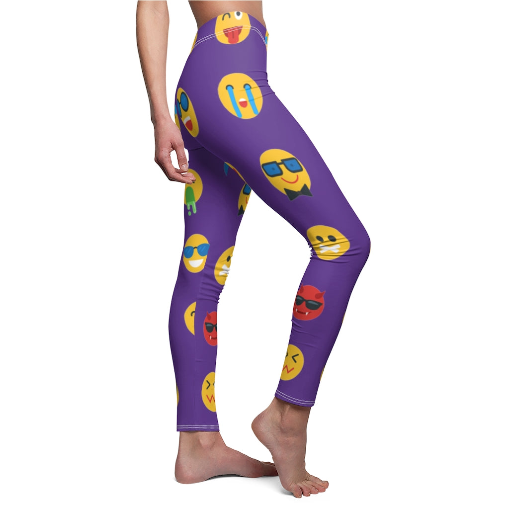 Emoji Print Casual Leggings - Purple