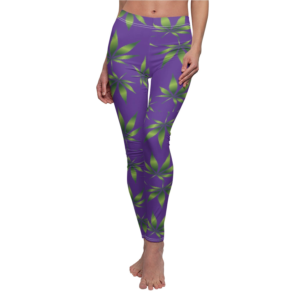 Marijuana Print Casual Leggings - purple