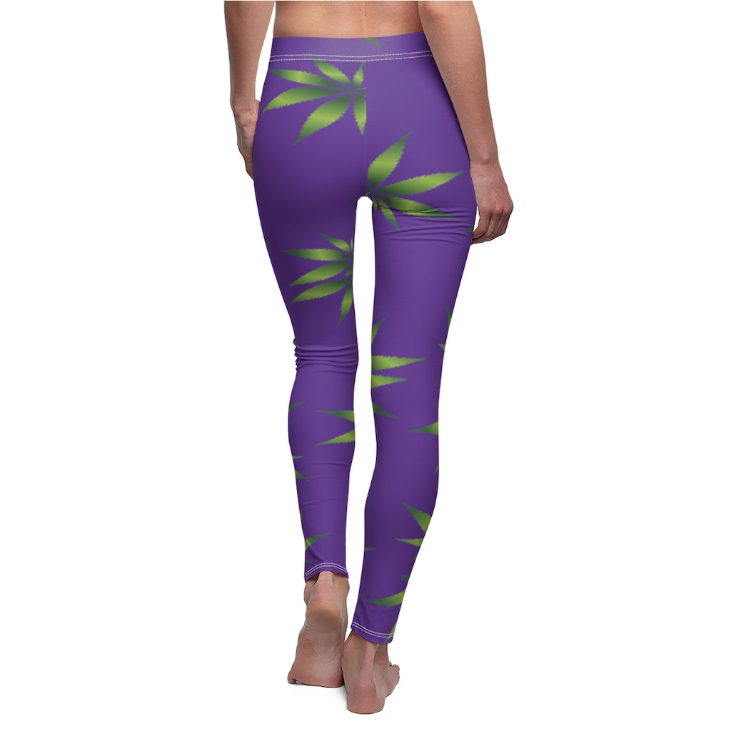 Marijuana Print Casual Leggings - purple