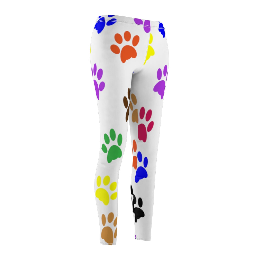 Colorful Paw Print Casual Leggings - White