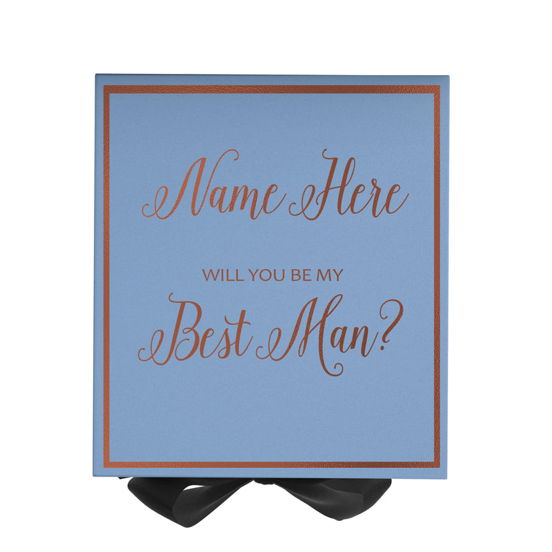 Personalized Will You Be My Best Man  Box? Proposal Box Light Blue w/ Bow Blk -  Border