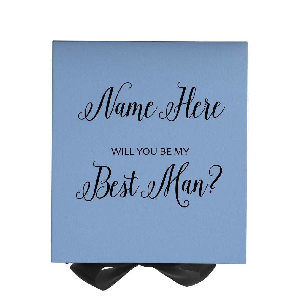 Personalized Will You Be My Best Man  Box? Proposal Box Light Blue w/ Bow white - No Border