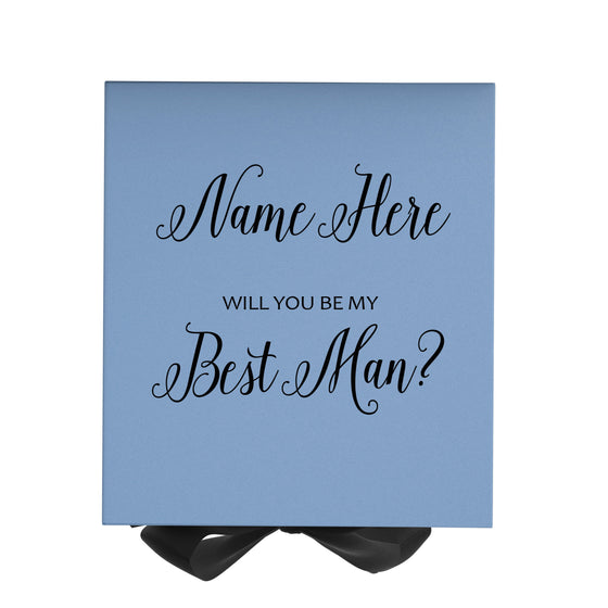 Personalized Will You Be My Best Man  Box? Proposal Box Light Blue w/ Bow Blk - No Border
