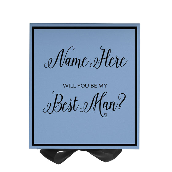 Personalized Will You Be My Best Man  Box? Proposal Box Light Blue w/ Bow Blk -  Border