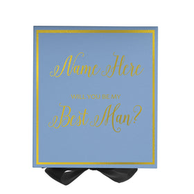 Personalized Will You Be My Best Man  Box? Proposal Box Light Blue w/ Bow Blk -  Border