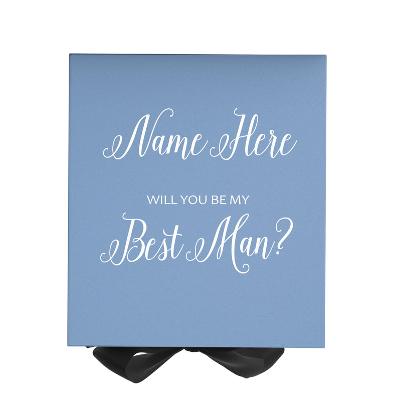 Personalized Will You Be My Best Man  Box? Proposal Box Light Blue w/ Bow Blk - No Border