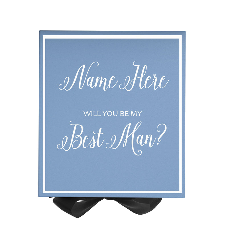 Personalized Will You Be My Best Man  Box? Proposal Box Light Blue w/ Bow Blk -  Border