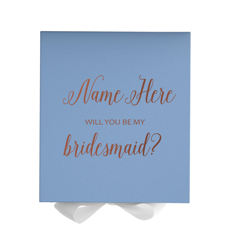 Personalized Will You Be My Bridesmaid  Box? Proposal Box Light Blue w/ Bow white - No Border