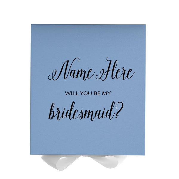 Personalized Will You Be My Bridesmaid  Box? Proposal Box Light Blue w/ Bow white - No Border