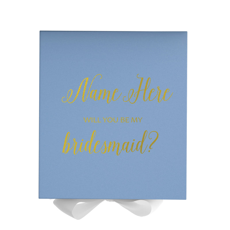 Personalized Will You Be My Bridesmaid  Box? Proposal Box Light Blue w/ Bow white - No Border