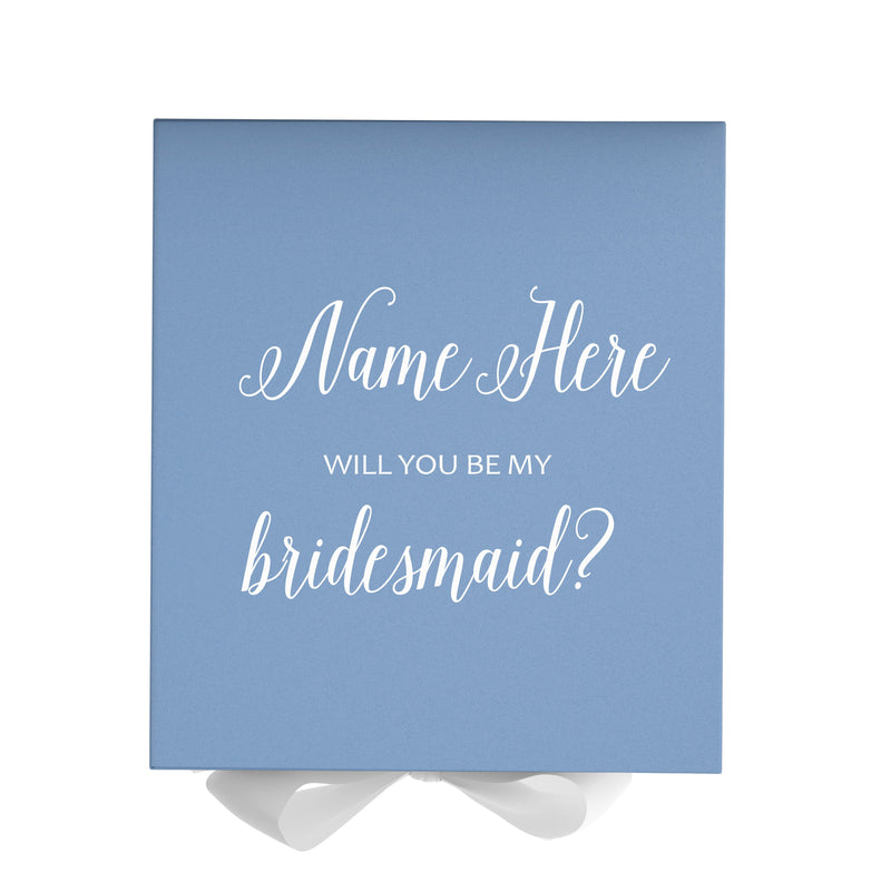 Personalized Will You Be My Bridesmaid  Box? Proposal Box Light Blue w/ Bow white - No Border