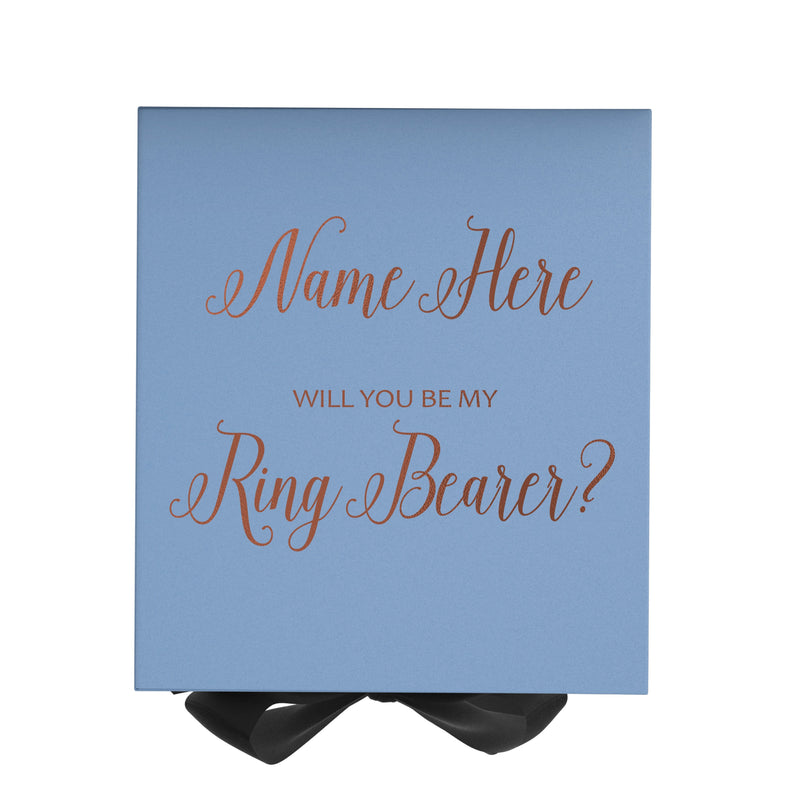 Personalized Will You Be My Ring Bearer  Box? Proposal Box Light Blue w/ Bow Blk - No Border