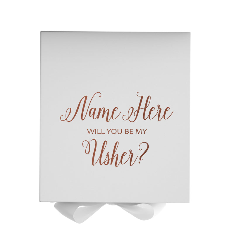Personalized Will You Be My Usher  Box? Proposal Box White w/ Bow white - No Border