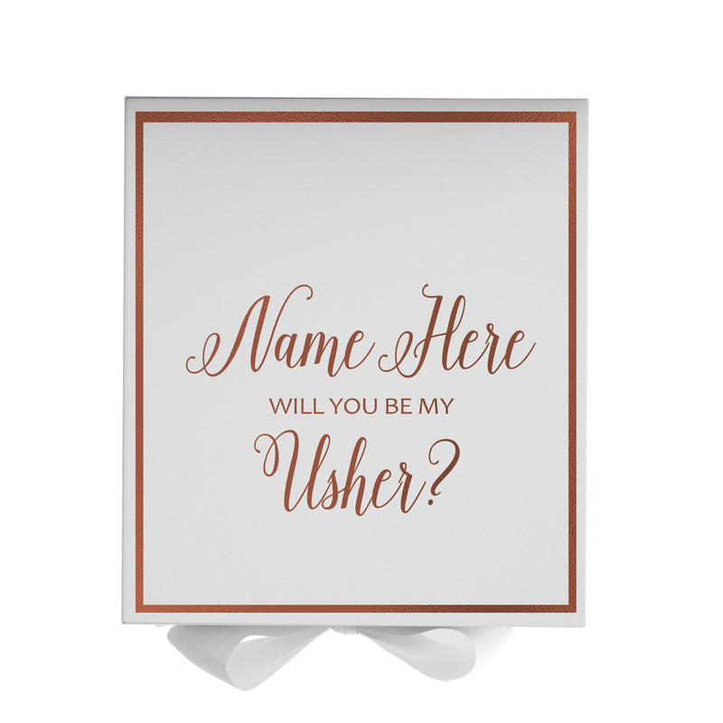 Personalized Will You Be My Usher  Box? Proposal Box White w/ Bow white -  Border