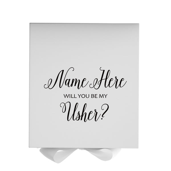 Personalized Will You Be My Usher  Box? Proposal Box White w/ Bow white - No Border