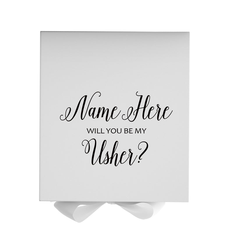 Personalized Will You Be My Usher  Box? Proposal Box White w/ Bow white - No Border